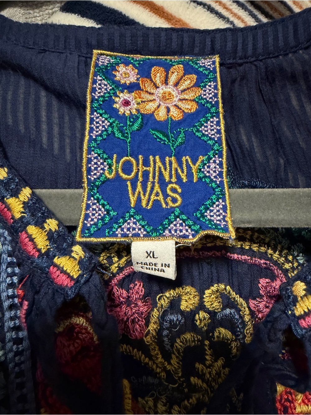 JohnnyWas: Margot Short Sleeve Blouse XL - Blue Night EUC! - Picture 3 of 4